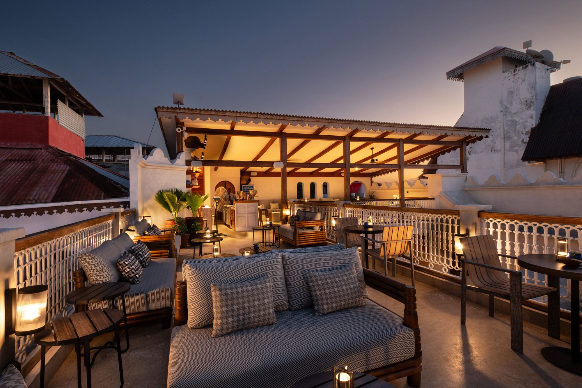 Sunset cocktails at Views Rooftop Bar and Lounge overlooking Stone Town